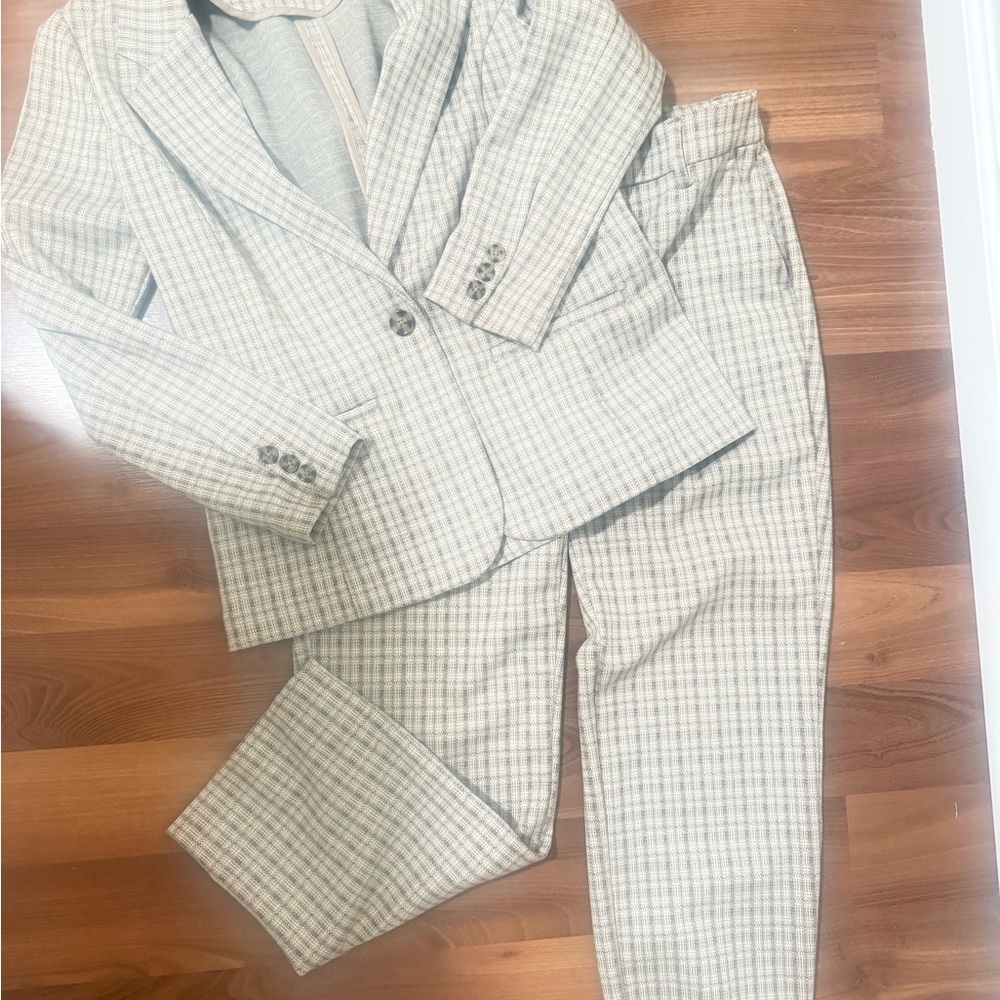 Liverpool Beige Checkered Blazer and Pants Set
